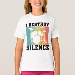 I Destroy Silence Distressed Vintage Drummer Retro T-Shirt
