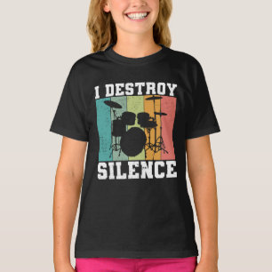 I Destroy Silence Distressed Vintage Drummer Retro T-Shirt