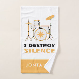 I Destroy Silence Funny Drummer Hand Towel