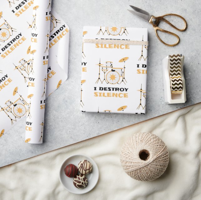 I Destroy Silence Funny Drummer Wrapping Paper (Crafts)