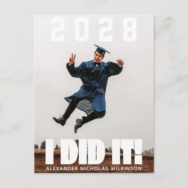 I DID IT Bold Typography Simple Photo Graduation Invitation Postcard (Front)
