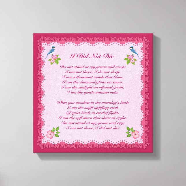 I Did Not Die Bereavement Print Canvas (Front)