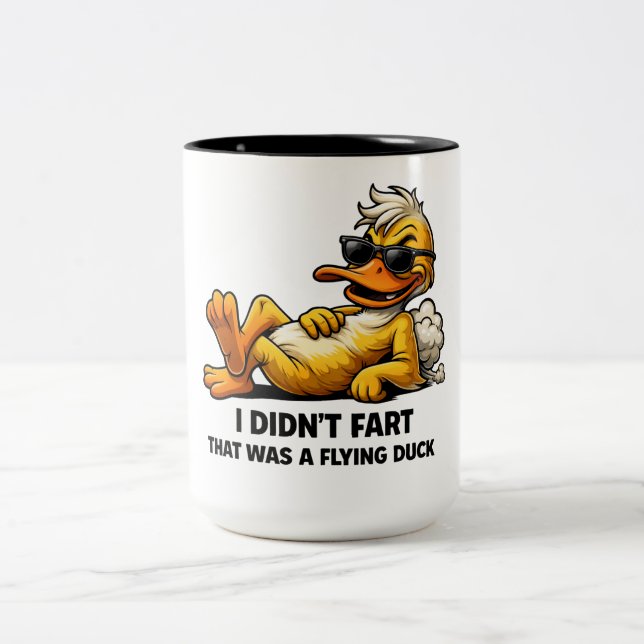 I didn't fart it was a flying duck funny duck  Two-Tone coffee mug (Center)
