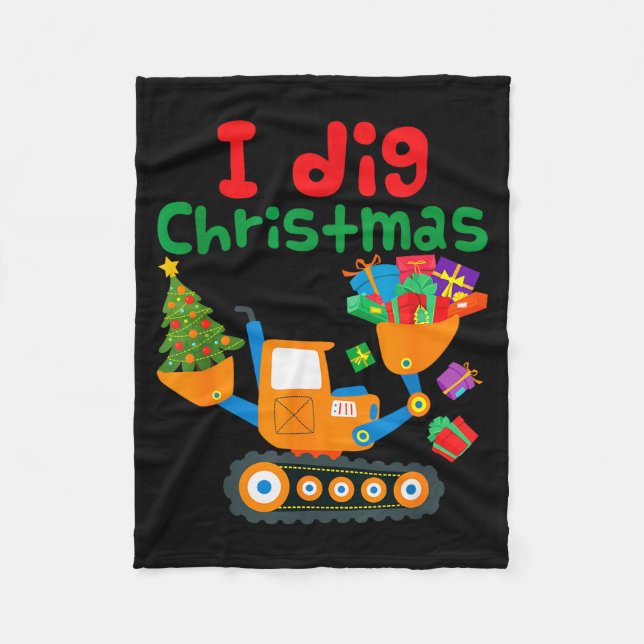 I Dig Christmas Excavator Construction Boys Toddle Fleece Blanket (Front)
