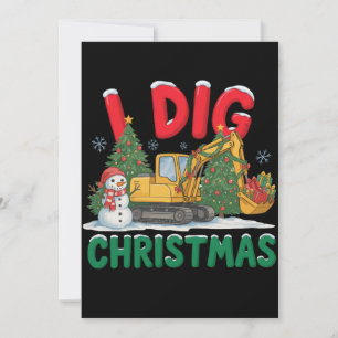 I Dig Christmas Excavator Construction Snowman Invitation