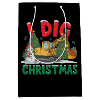 I Dig Christmas Excavator Construction Snowman Medium Gift Bag