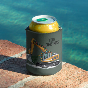 I Dig Christmas Excavator Santa Boy Funny Kids  Can Cooler