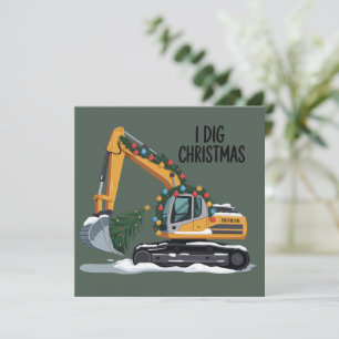 I Dig Christmas Excavator Santa Boy Funny Kids  Holiday Card