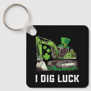 I Dig Luck Excavator St Patrick's Day Irish Key Ring