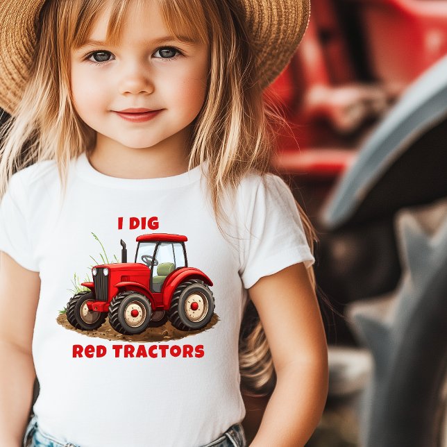 I DIG RED TRACTORS Farm Cartoon Toddler T-Shirt (I dig red tractors personalized toddler t-shirt for girls)