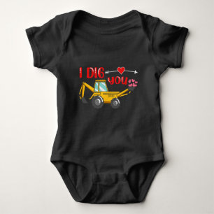 I Dig You Backhoe Valentine Baby Bodysuit