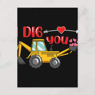 I Dig You Backhoe Valentine Postcard