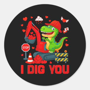 I Dig You Funny Heart Dinosaur Truck Valentine Boy Classic Round Sticker