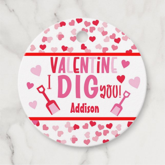 I Dig You Shovel Valentine School Favour Tag (Front)