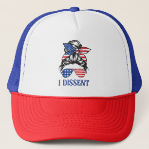 I dissent, American flag women messy bun Trucker Hat