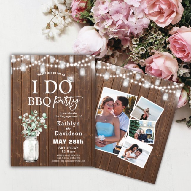 I DO 4 Photo Eucalyptus Chic Engagement Invitation (Creator Uploaded)