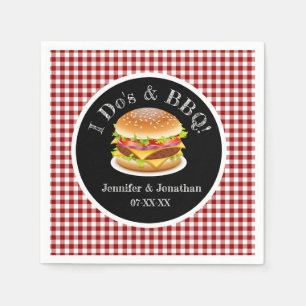 I Do and BBQ Red Gingham Hamburger Casual Wedding Napkin