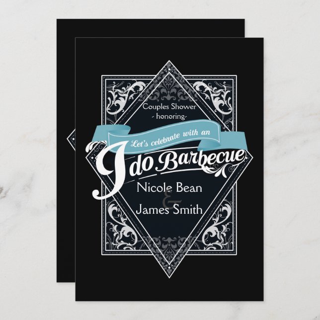 I DO BARBECUE BBQ Elegant Black & White Engagement Invitation (Front/Back)
