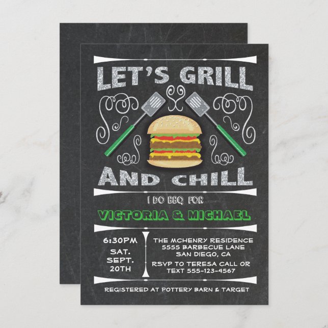 I Do barbecue BBQ engagement party invitations (Front/Back)