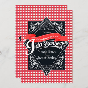 I DO BARBECUE BBQ Red White Chequered Engagement Invitation