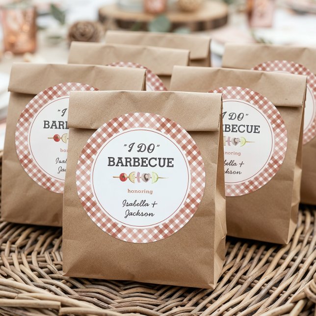 I Do Barbecue Wedding Shower Classic Round Sticker (Personalize center text and names. Choose small or large stickers.)