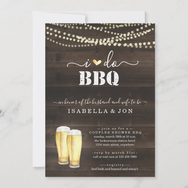 I Do BBQ Beer Couples Wedding Shower Engagement Invitation (Front)