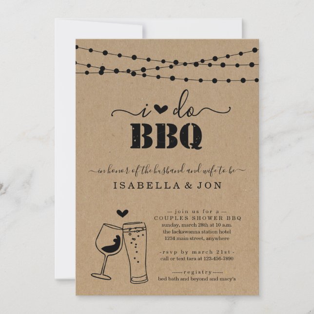 I Do BBQ Beer Wine Couple's Shower Engagement Invitation (Front)