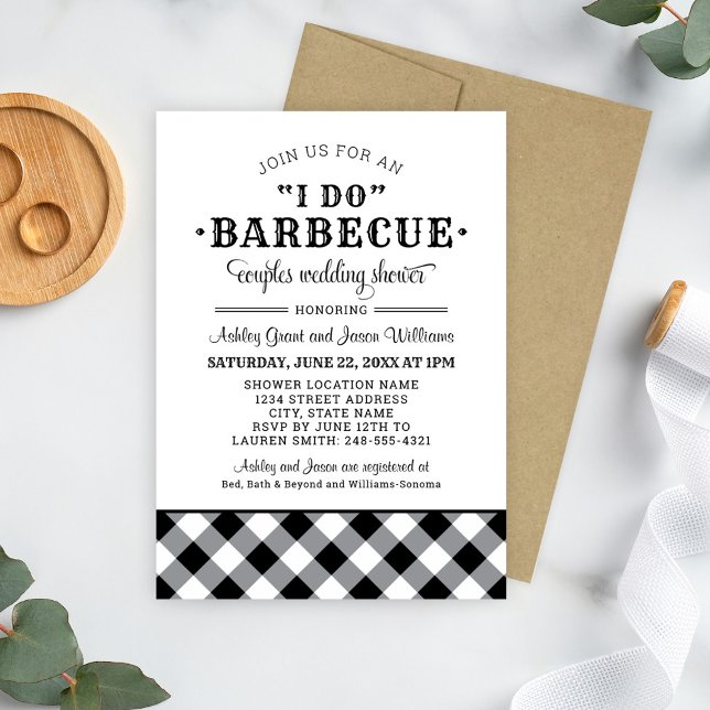 I Do BBQ Black Gingham Wedding Couples Shower Invitation (Creator Uploaded)