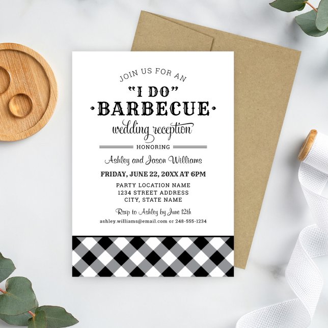 I Do BBQ Black Gingham Wedding Reception Invitation (Creator Uploaded)