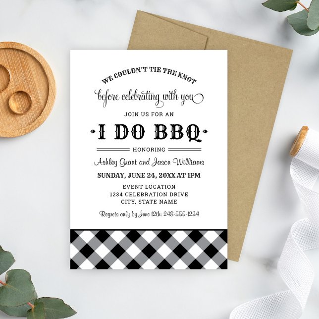 I Do BBQ Black White Gingham Wedding Celebration Invitation (Creator Uploaded)