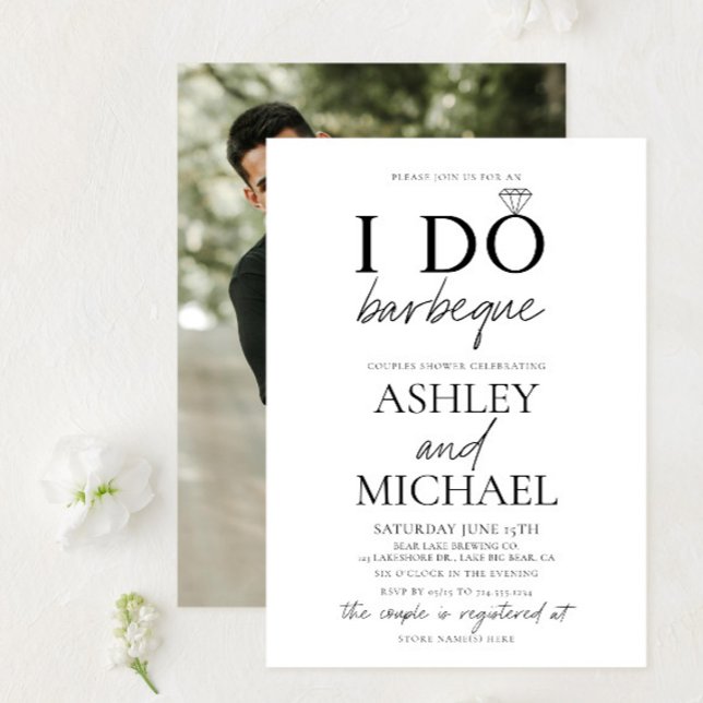 I DO BBQ Black & White Photo Couple Shower Invitation (Creator Uploaded)