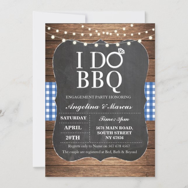 I DO BBQ Blue Couple's Shower Chalk Invitation (Front)