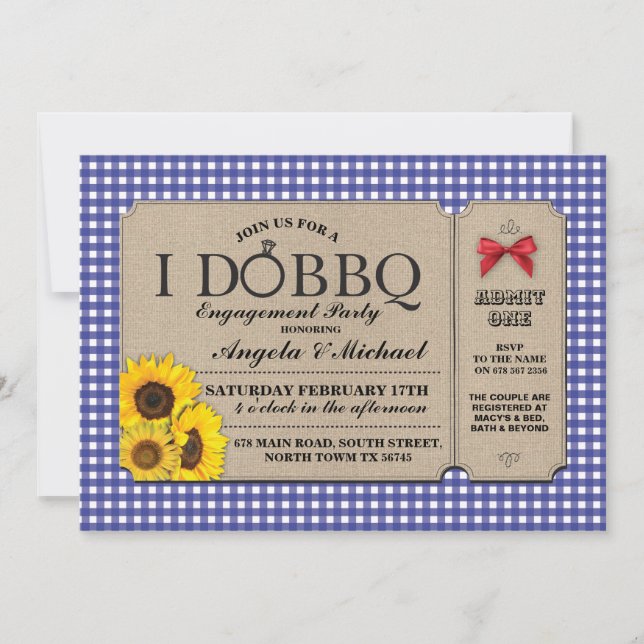I DO BBQ Blue Engagement Couples Shower Bow Invite (Front)
