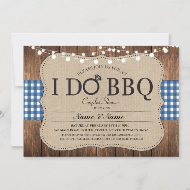 I DO BBQ Blue Engagement Couples Shower Invitation (Front)