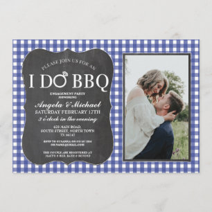 I DO BBQ Blue Engagement Couples Shower Photo Invitation