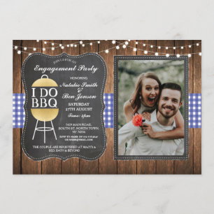 I DO BBQ Blue Gold Chalk Couples Shower Photo Invitation