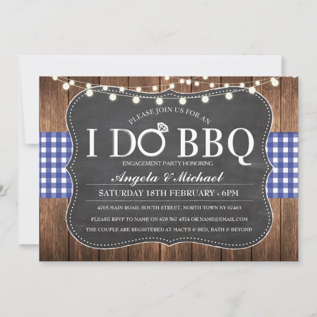 I DO BBQ Blue Navy Couples Shower Party Invite (Front)
