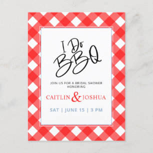 I Do BBQ Bridal Shower Red Plaid Party Invitation Postcard