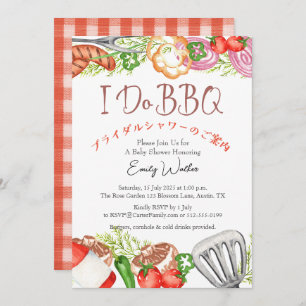 I Do BBQ Bridal Shower Utensil Food Red Gingham Invitation