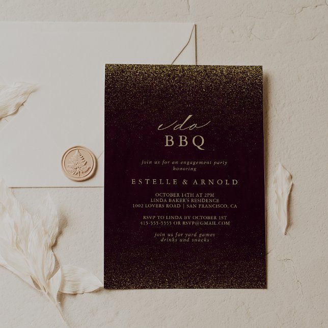 I Do BBQ Burgundy Gold Glitter Engagement Party   Invitation (Creator Uploaded)