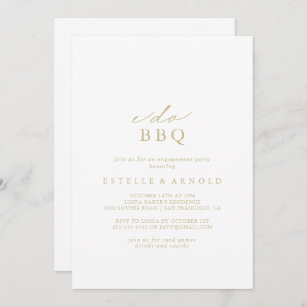 I Do BBQ Calligraphy Gold Engagement Party  Invitation