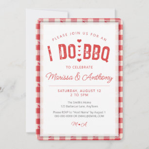 I DO BBQ casual vintage gingham rehearsal barbeque Invitation