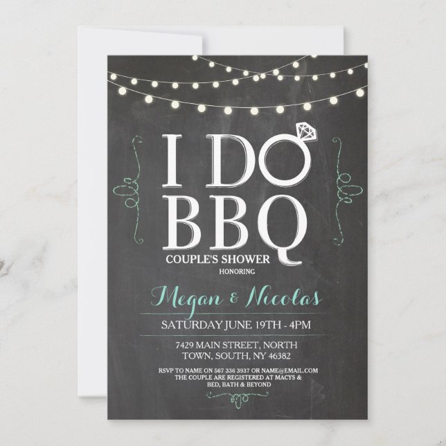 I DO BBQ Chalkboard Mint Engagement Party Invite (Front)