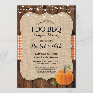 I DO BBQ Couples Shower Burlap Pumpkin Wood Invitation