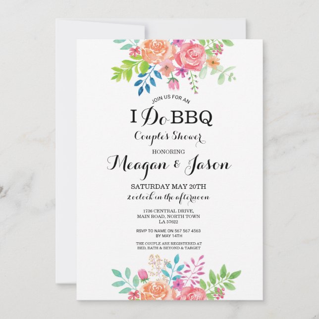 I Do BBQ Couple's Shower Elegant Floral Invites (Front)