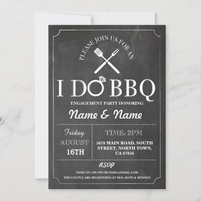 I Do BBQ Couples Shower Engagement Chalk Invite (Front)