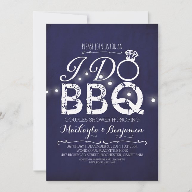 I do BBQ couples shower invitation NAVY (Front)