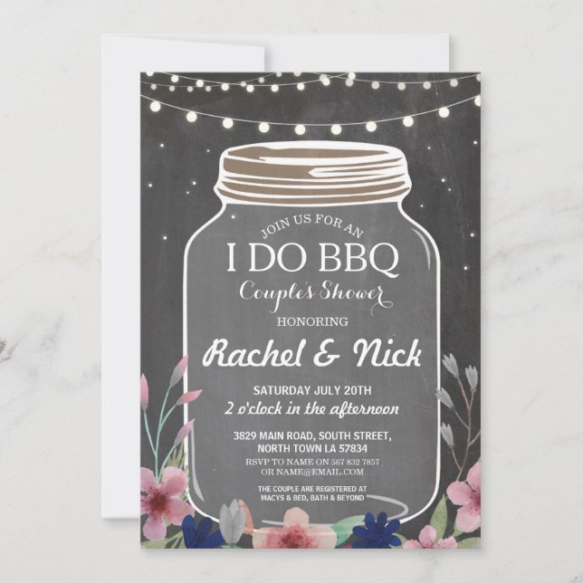 I DO BBQ Couples Shower Lights Chalk Floral Invite (Front)