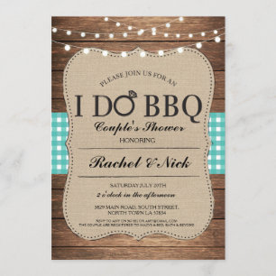 I DO BBQ Couples Shower Lights Gingham Teal Invite