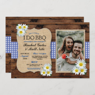 I DO BBQ Couples Shower Rustic Daisy Blue Photo Invitation